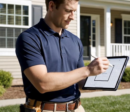 Inspector filling out a report on an iPad on-site
